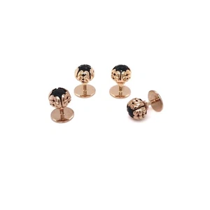 Gold-Plated 925 Solid Sterling Silver Onyx Acorn Shirt Studs - Set Of 4 - Picture 1 of 1