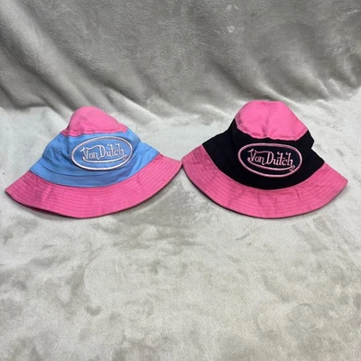 Lote de 2 gorras de cubo Von Dutch para niños talla única logotipo bordado multicolor Foto 1 de 4