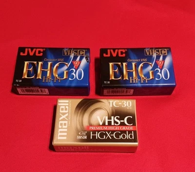 2 只装密封 JVC VHSC HiFi 磁带 EHG TC-30 EP-90 1 包 Maxell TC-30 HGX-Gold  — 第 1/4 张图片