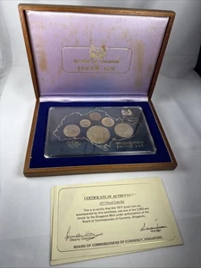 Singapore 1977 6 Coin Proof Set in Deluxe Wooden Box with All COA's 1 Cent to $1 - Picture 1 of 12