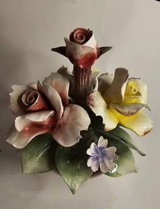 Vtg Capodimonte Floral Basket Roses Centerpiece Beauty Italy Check This Out - Picture 1 of 12