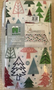Printed Fabric Tablecloth 60x102 Seats 8-10 WHIMSICAL CHRISTMAS TREE FOREST - Picture 1 of 5