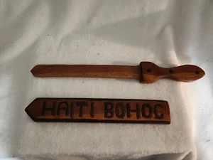 Vintage SOUVENIR Haiti Wooden Carved Sword w/ Sheath - Picture 1 of 4