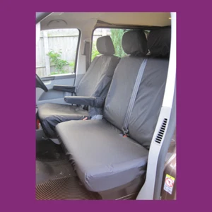 VW Transporter T5 T6 2010-2025 Black Waterproof Tailored Front 3 Seat Covers - Picture 1 of 2