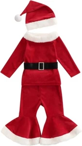 Toddler Girls Christmas Outfit Set Pants and Long Sleeve with Hat & Belt (2-3T) - Picture 1 of 7