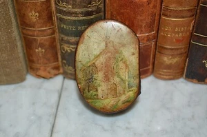 Antique Gutta Percha Small Lidded Box with Church Scene on the Lid - Picture 1 of 7