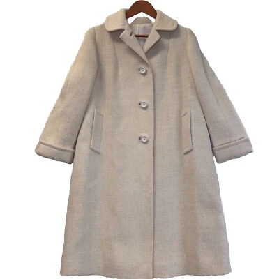 "Abrigo columpio de tweed blanco invierno vintage ILGWU 1960-70 busto de 21"" longitud 40""" Foto 1 de 4