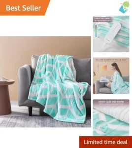 Stylish Green Heated Throw Blanket with Therapeutic Relief - Machine Washable - Picture 1 of 10