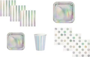 IRIDESCENT foil party plates, appetiser plates, cups,  and napkins in 2 sizes - Picture 1 of 6