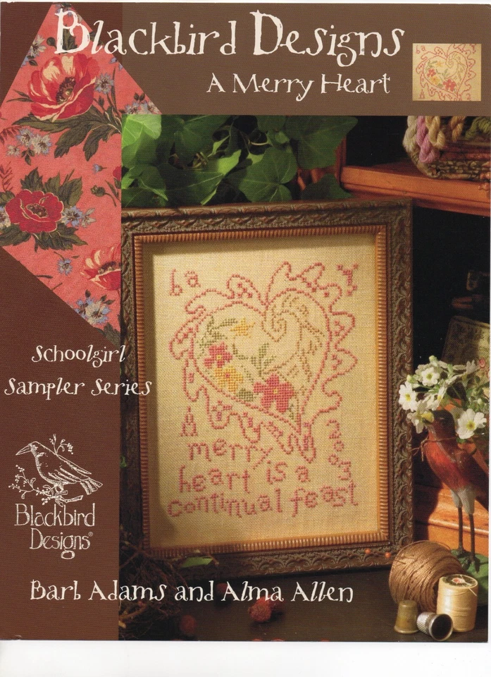 Blackbird Designs A Merry Heart OOP Schoolgirl Sampler Series Proverbs Floral - Image 1 of 1