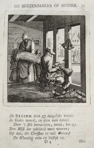 Rilegatrice scopa produzione scopa professione antica incisione su rame Luyken 1717 2a - Foto 1 di 1