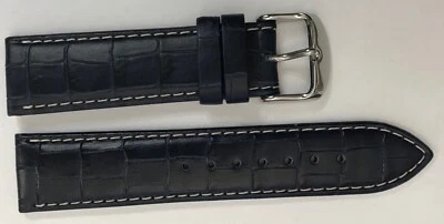 Correa de reloj de cuero de becerro fino de 22 mm azul oscuro con relieve de cocodrilo hecha a mano Alemania Foto 1 de 2