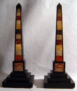 Obelisco Mármol Negro 50.8cm Con Superposición Trabajo para Decoración Hogar Set 2 Piezas - Imagen 1 de 3