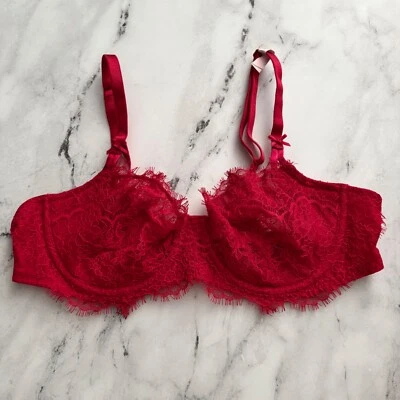 Victoria's Secret Nuevo con Etiquetas Dream Angels Elevación Sin Forro con Eslinga Sujetador de Encaje Rojo Foto 1 de 3