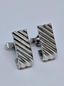 Swank Sterling Silver Cufflinks Curved Rectangular Ribbed Pattern Signed 13.3g - Picture 1 of 8