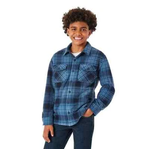 Member's Mark Boys Sherpa Lined Shacket Size XL 14/16 Blue Plaid - Picture 1 of 5