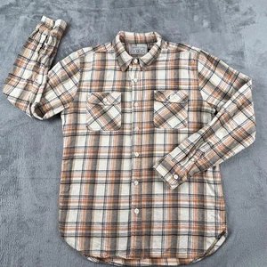 Freenote Cloth Shirt Mens Large Cream Orange Plaid Woven Workwear Made USA Dad - Picture 1 of 17