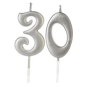 Silver 30th Birthday Candles for Cake, Number 30 1 3 Glitter Candle Party - Picture 1 of 8