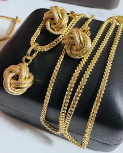 Pure 18K 750 DUBAI Gold Love Knot Earring & Necklace 17.6”/18” Long 2.5mm 6.74g - Picture 1 of 21