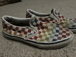 Kids Vans slip ons size 3 colorful checkered - Picture 1 of 7