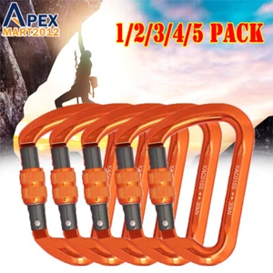 30KN Rock Climbing Carabiner Clip Hook D-Ring Heavy Duty Aluminum Screw Locking - Picture 1 of 15
