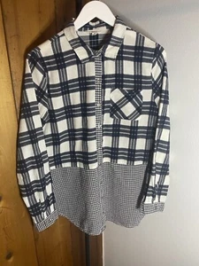 ODDY Plaid Lace Hem Flannel Shirt Women's Size S Blue And White Mixed Plaid - Picture 1 of 10