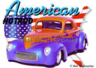 1941 Red & Blue Willys Coupe Custom Hot Rod USA T-Shirt 41 Muscle Car Tee