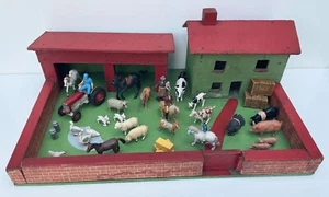 Vintage Handmade Wooden Toy Farmyard Set with Britains Animals and Corgi Tractor - Picture 1 of 20