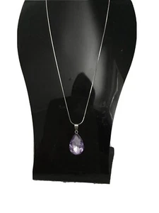 Silver Plated Simulated Amethyst Pear Necklace New Size 20”/22.5” - Picture 1 of 5