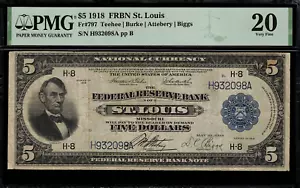1918 $5 Federal Reserve Bank Note - St. Louis FR-797 - Graded PMG 20 - 45 Known - Picture 1 of 2