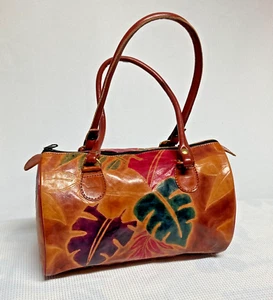 Vtg MTC 1982 Leather Embossed Bag Purse Tote Brown - Picture 1 of 14