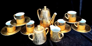 Vintage 50s/60s St Kilda Australia Fine China 6 Cups Gold Demitasse Coffee Set - Foto 1 di 12