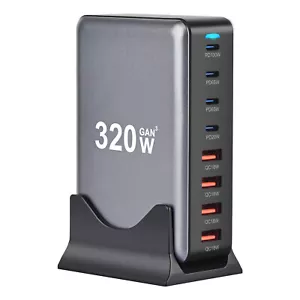 320W GaN USB-C Fast Charger - 8 PD Ports, Quick Charge 3.0, Universal Use - Picture 1 of 9