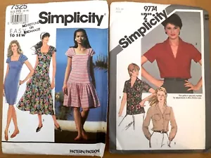 2 Vintage Simplicity Muster Kleid 7325 Gr. H5 6-14 Blusen 9774 Gr. 14 PS - Bild 1 von 4