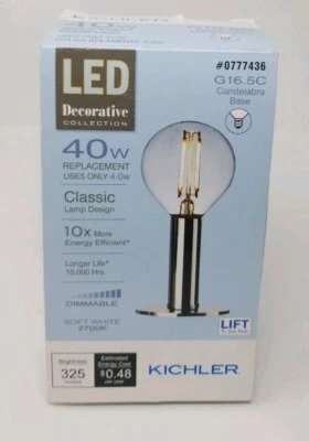 Kichler LED Decorative Collection G16.5C 40W CANDELABRA Base, Soft White - Image 1 of 4