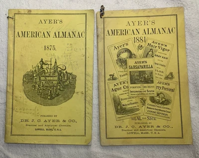 1875 & 1871 AYER'S AMERICAN ALMANAC Dr. JC Ayer & Co. Quack Medicine Advertising - Image 1 of 4