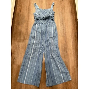 Anthropologie Striped Wide Leg Jumpsuit Tie Front Sleeveless Blue Boho Chic - Picture 1 of 8