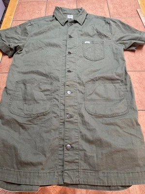 Lee Chore 夹克男式大号绿色纽扣前领工作服外套复古 — 第 1/4 张图片