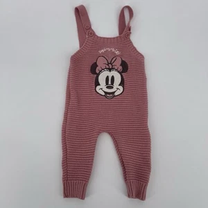 Disney Baby Size 3/6 Months Minnie Mouse Pink Knit Embroidered Button Overalls - Picture 1 of 6