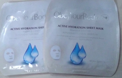 2 MASCARILLAS DE HOJA DE HIDRATACIÓN ACTIVA ObeyYourBody-impulsar el ácido hialurónico-0,5 oz/15 ml EA Foto 1 de 2