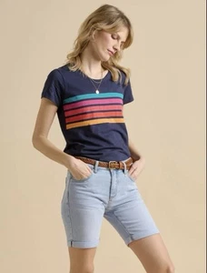 Camiseta Brakeburn Azul Marino Arco Iris Rayas Shore Top Talla 18 Totalmente Nueva 100% Algodón - Imagen 1 de 3