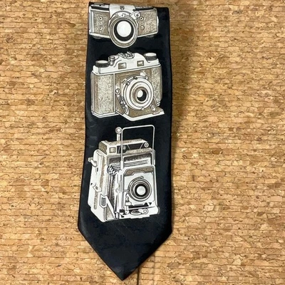 "Corbata de cámara vintage novedad negra Marco Polo estilo italiano fotógrafo 57,5""" Foto 1 de 4