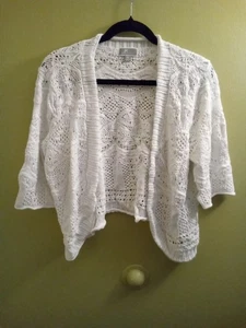 Womans XXL JM Collection White Lace Open-Front Cardigan Crochet Knit - Picture 1 of 3