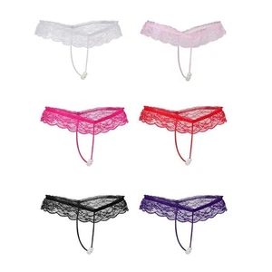 Stylisches transparentes Damen-Stringhöschen mit Spitze und Perlen T-Back - Bild 1 von 14