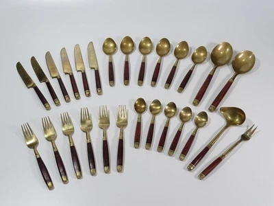 Bronze Besteck mit Rosenholz-Griff 27-teiliges Besteckset - Bild 1 von 4