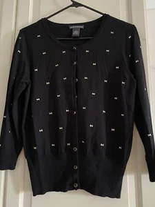 Chelsea & Theodore Womens Open Front Black Cardigan Snap Shirt Sweater Sz Medium - Picture 1 of 7