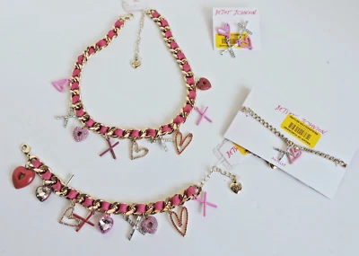 Betsey Johnson Corazones Multi Dije Cinta Collar Pulsera Pendientes Tobillera Nuevo con Etiquetas Foto 1 de 4