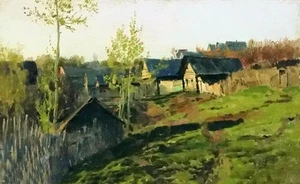 Oil painting Levitan - Isbas lighted by sun charming cottage landscape canvas - Picture 1 of 1