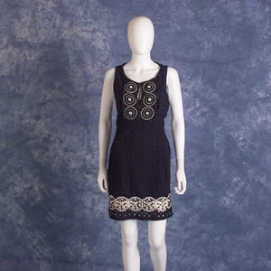 WOMENS CALYPSO ST. BARTH NAVY SLEEVELESS BEADED EYELET DRESS SZ M - Picture 1 of 4