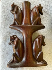 Jonathan Kioko 4 Affen Höre nichts Böses, Sprich, sag nichts Böses handgeschnitzt. Lampe - Bild 1 von 5